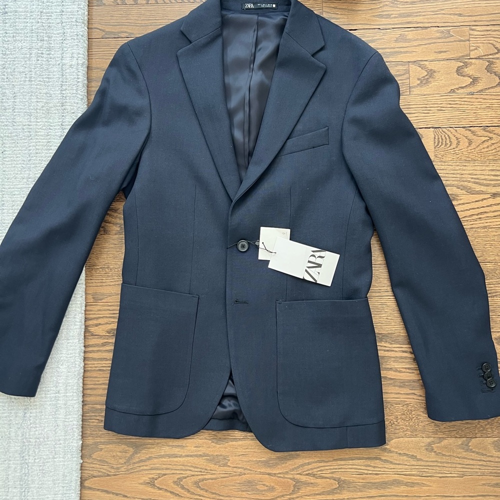 Zara Men Navy Single-Button Sport Coat